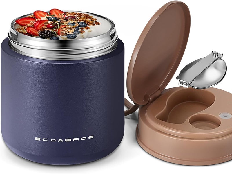 eedabros 15.2oz Insulated Kids Thermo Jar – Stainless Steel Hot & Cold Lunch Container with Handle and Spoon, Leakproof Wide Mouth Toddler Food Thermo（Navy） - Image 1